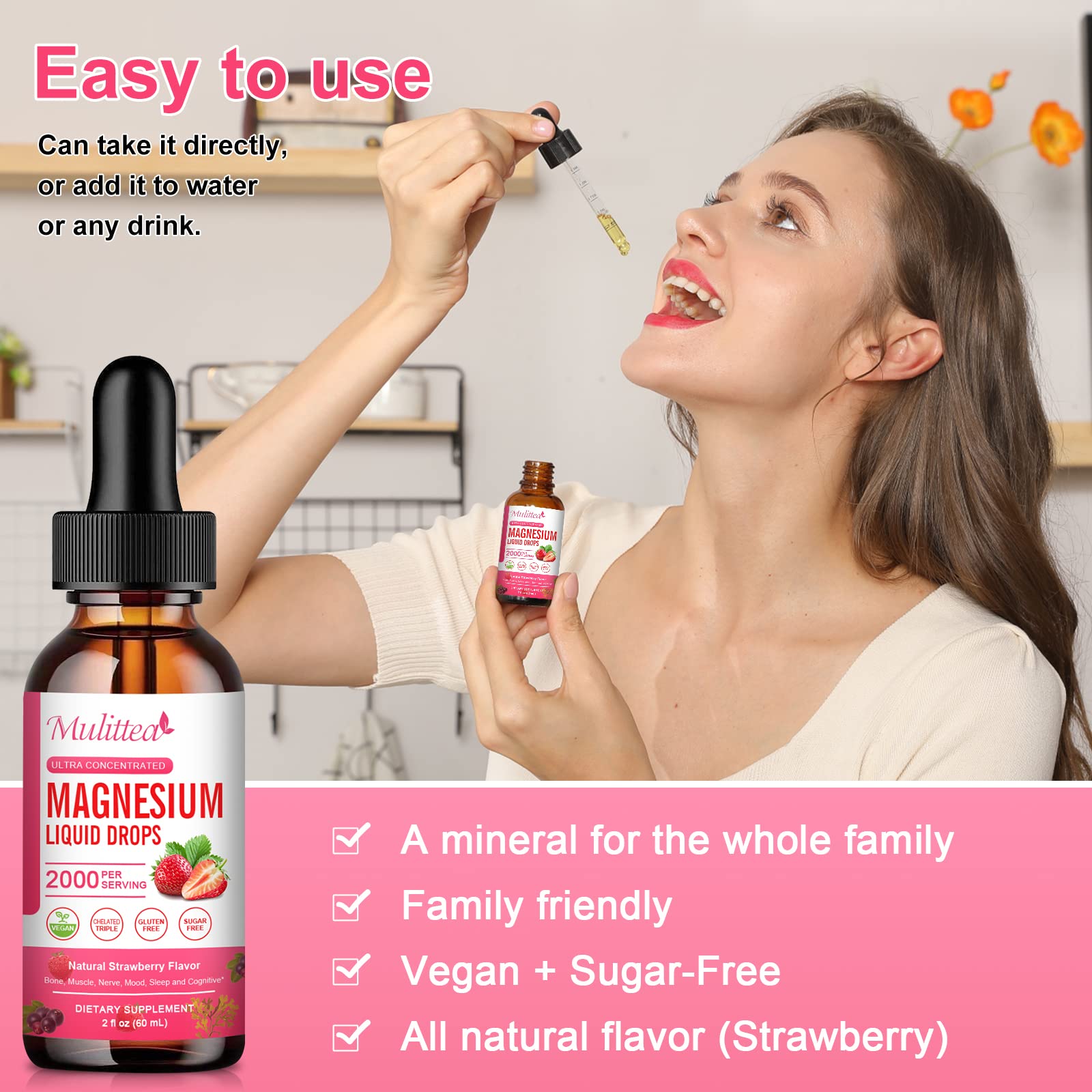 Mulittea label featuring vitamins D, K, B6 and L-Theanine for added support.