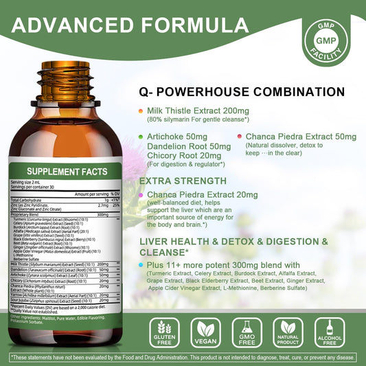 Mulittea Liver Health Drops being poured to show liquid format