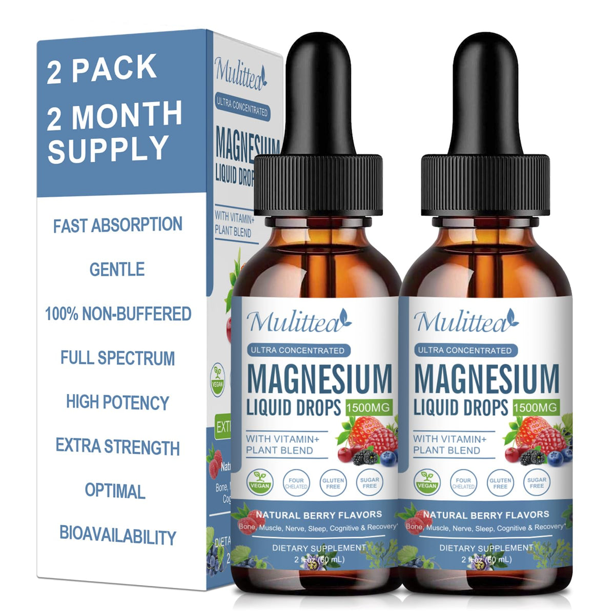 Mulittea magnesium glycinate drop bottle for daily calm and comfort.