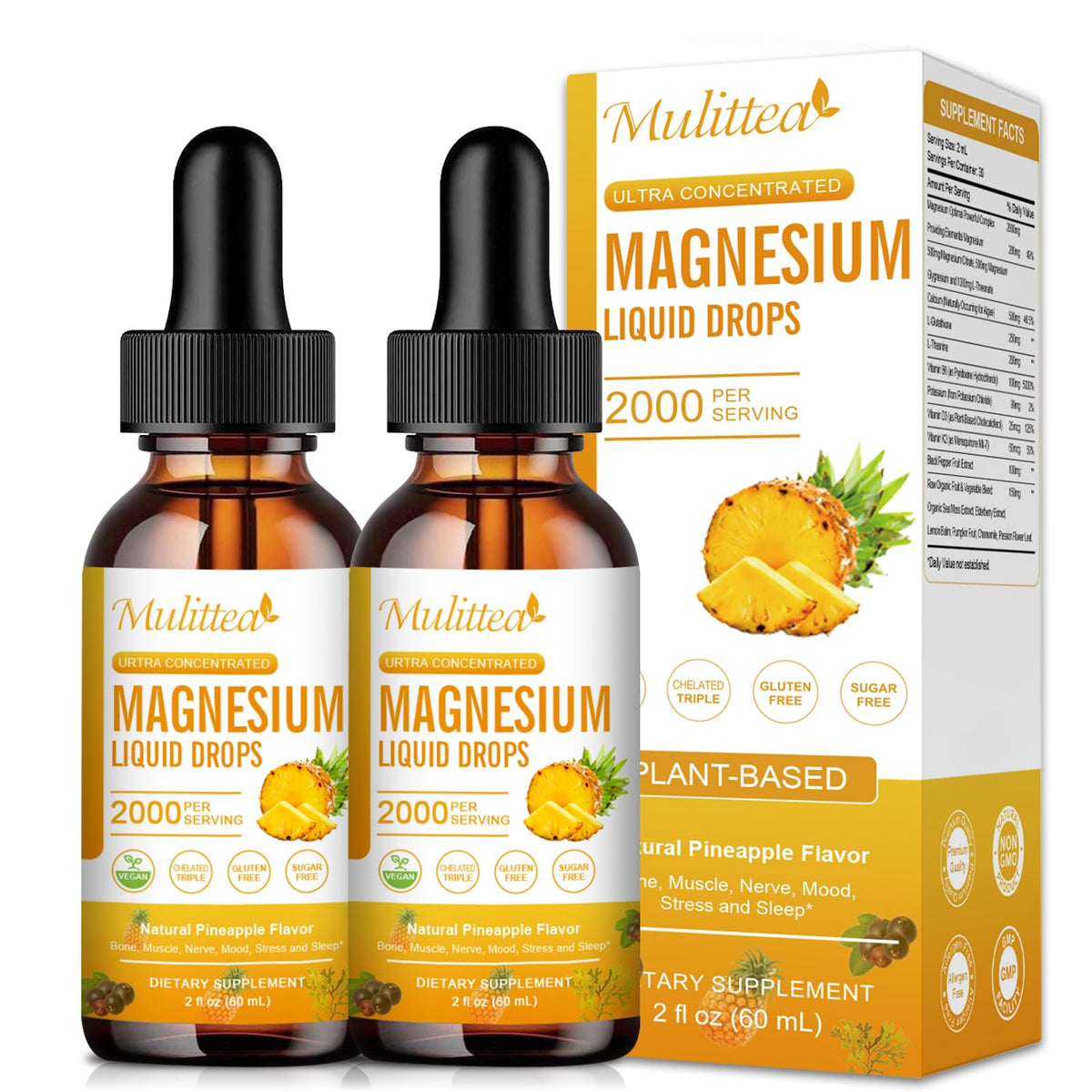 Mulittea magnesium glycinate liquid bottle for easy daily dosing.