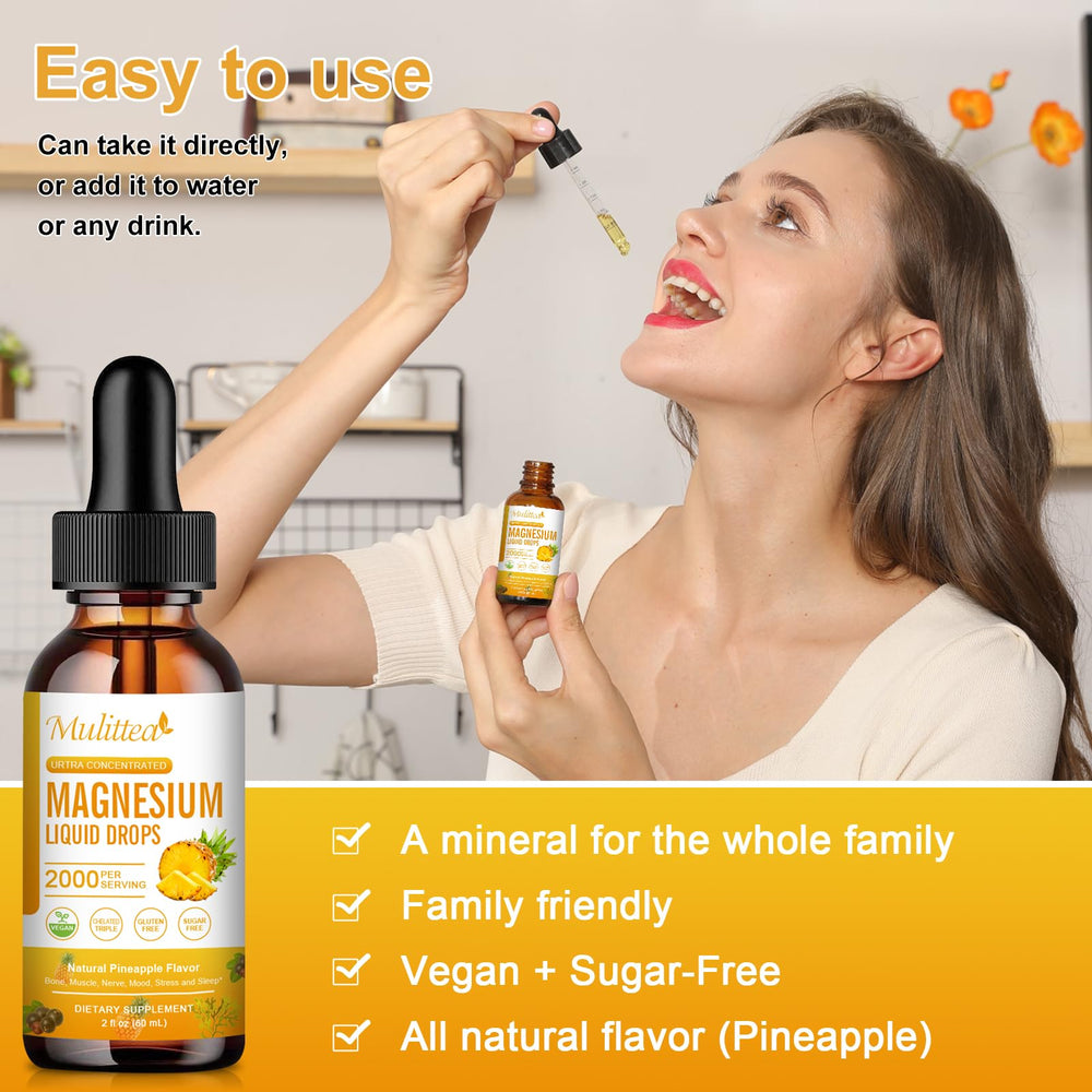 Mulittea magnesium glycinate liquid close-up highlighting smooth texture.