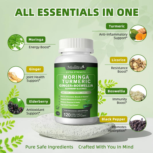 Mulittea Moringa capsules bottle back showing details
