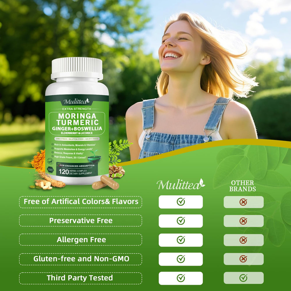 Mulittea Moringa capsules GMP seal on packaging