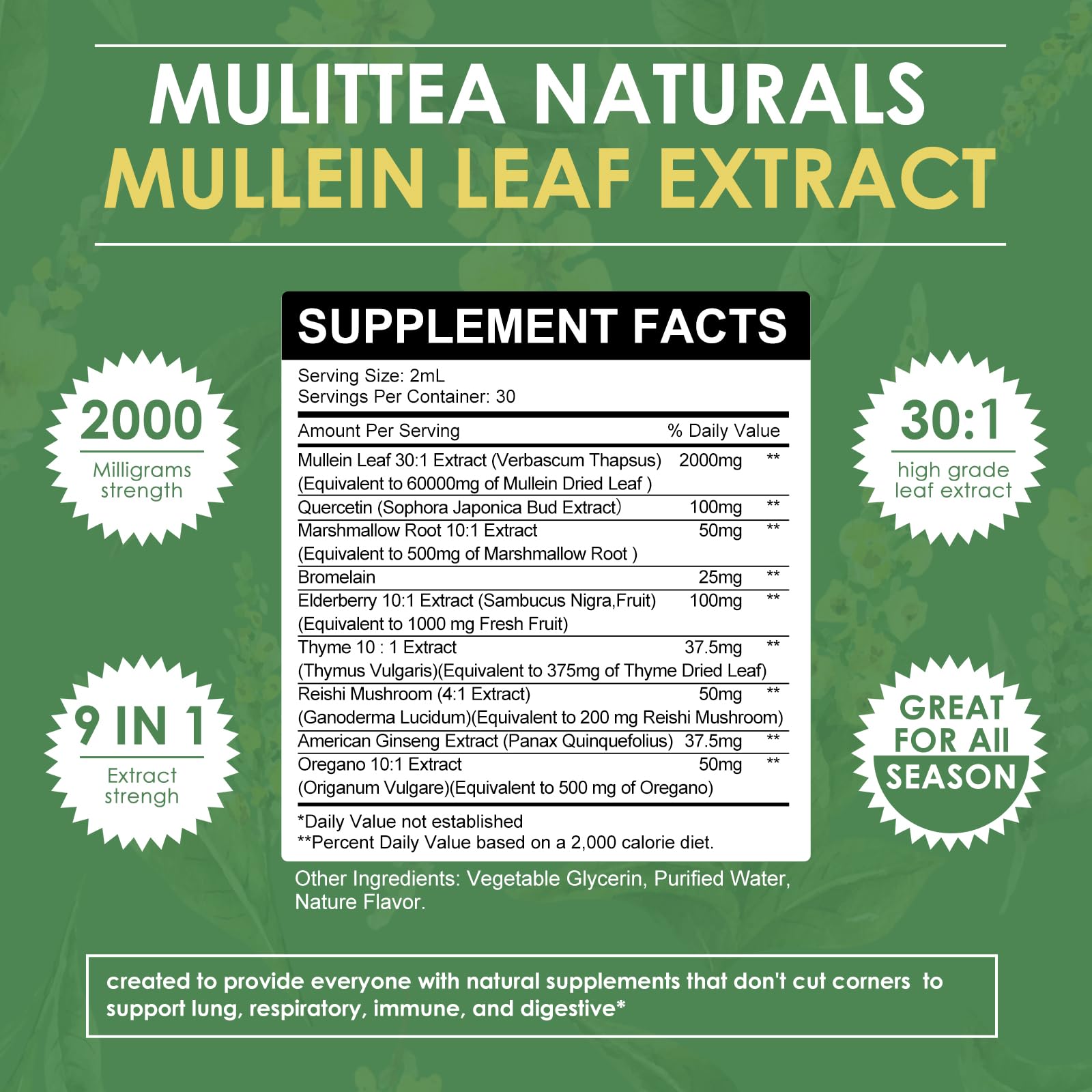 Mulittea Mullein Drops bottle side view showing compact 4 oz packaging for daily use.