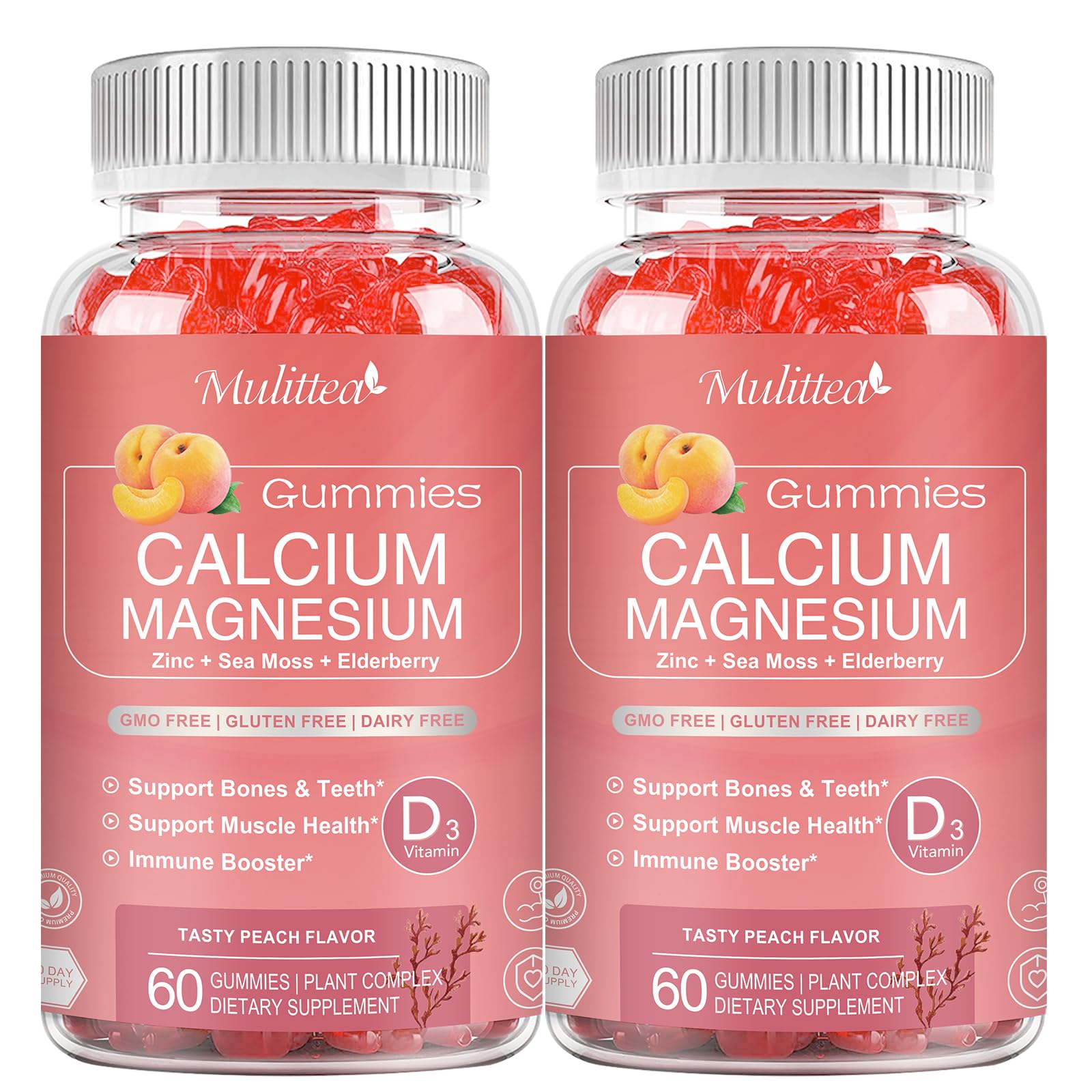 Mulittea Plan Calcium Gummies bottle showing D3 and zinc for bone support