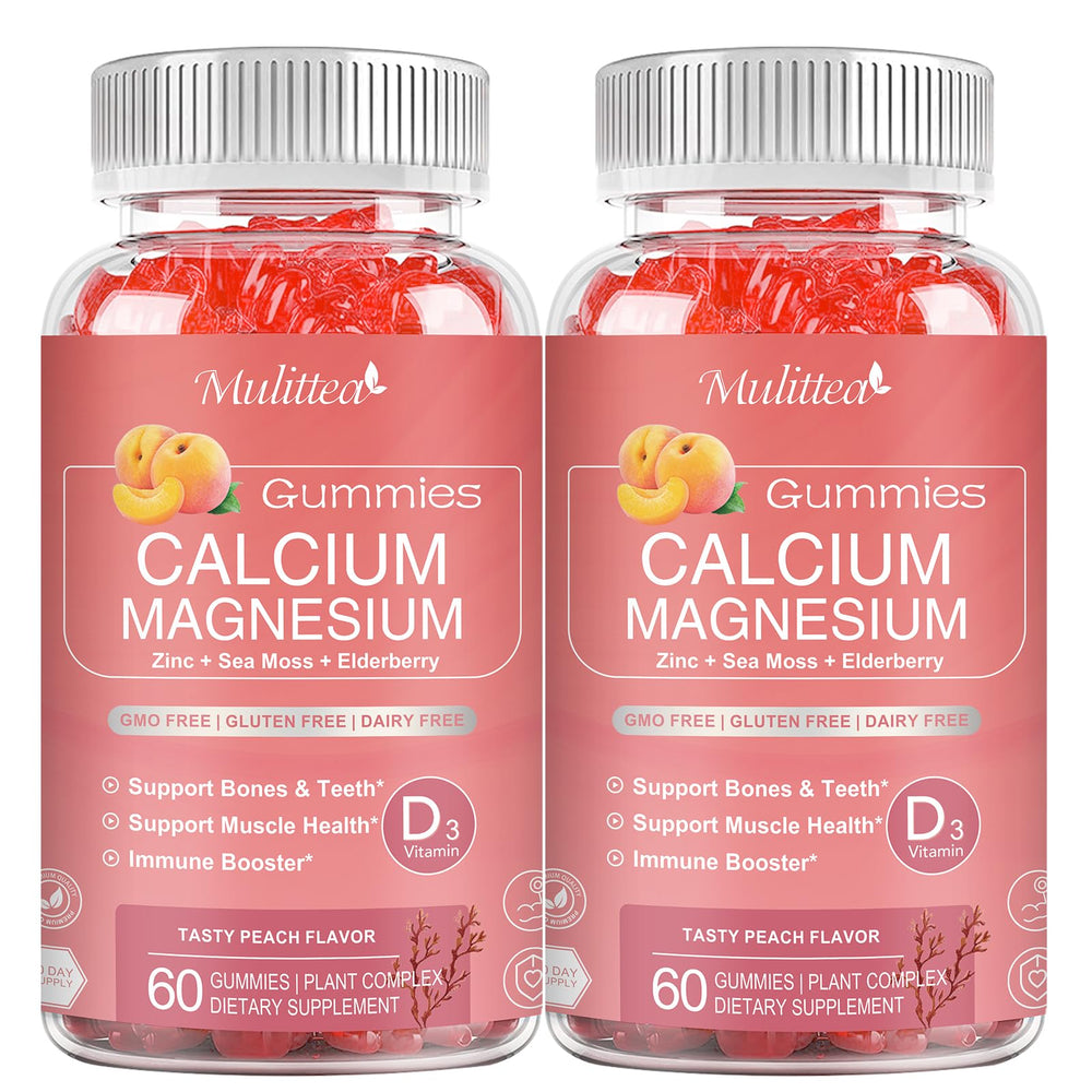 Mulittea Plan Calcium Gummies bottle showing D3 and zinc for bone support