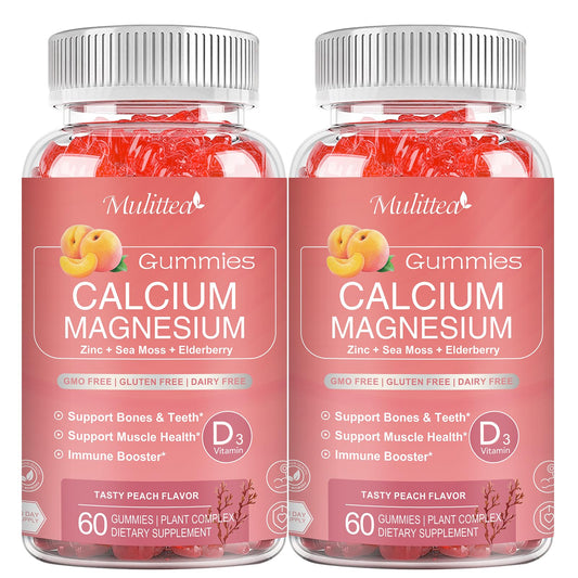 Mulittea Plan Calcium Gummies bottle showing D3 and zinc for bone support