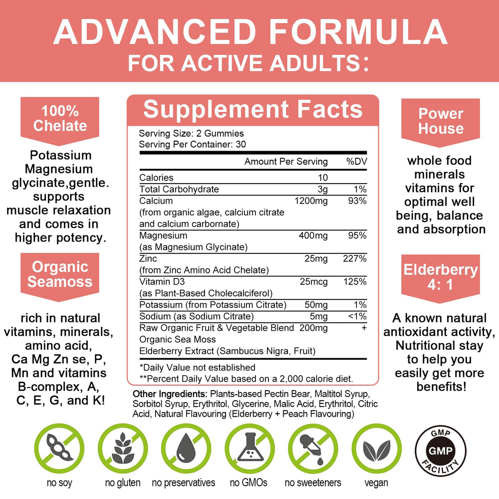 Peach-flavored Mulittea Plan Calcium Gummies pack emphasizes sugar-free taste