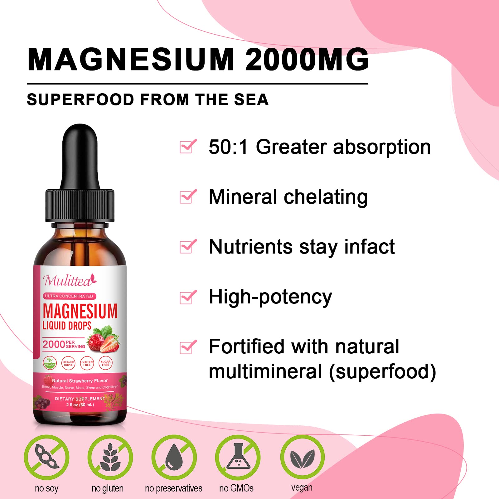 Mulittea triple magnesium glycinate and citrate ingredients for balanced absorption.