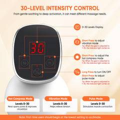 Multford heat compression with 30 levels highlights temperature range for relaxing warmth