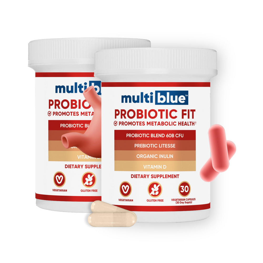 MultiBlue Probiotic Fit bottle front showcases daily wellness support.