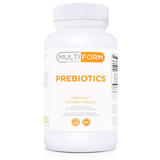 Multiform Vitamins Prebiotics bottle front view, highlighting daily gut support