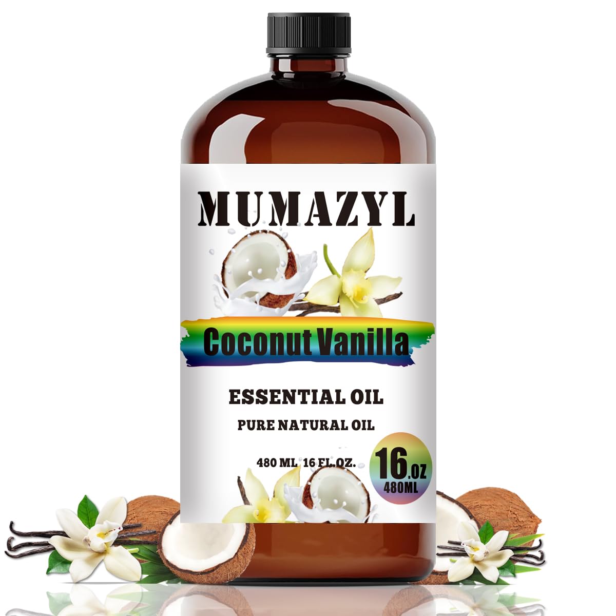 MUMAZYL Coconut Vanilla Oil in amber bottle 16 oz for diffusers and DIY projects