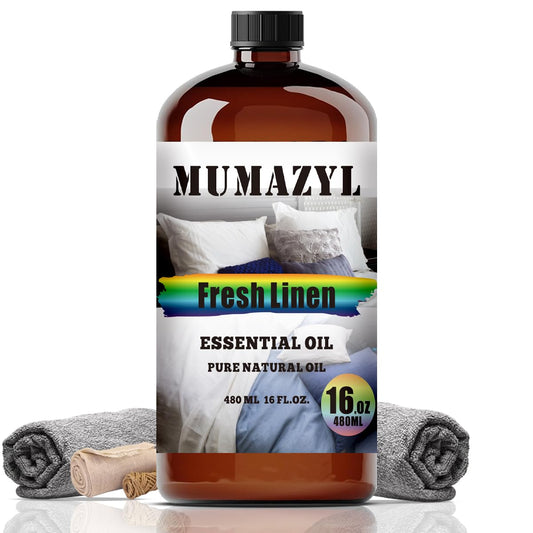 MUMAZYL Fresh Linen oil in amber bottle closeup showing premium packaging and aroma