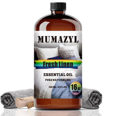 MUMAZYL Fresh Linen oil in amber bottle closeup showing premium packaging and aroma