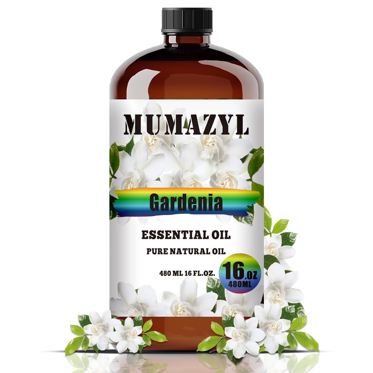MUMAZYL Gardenia essential oil in an amber bottle preserves fragrance for long-lasting scent.