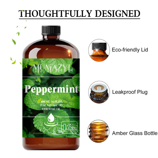 MUMAZYL amber glass peppermint oil bottle with flow-control stopper