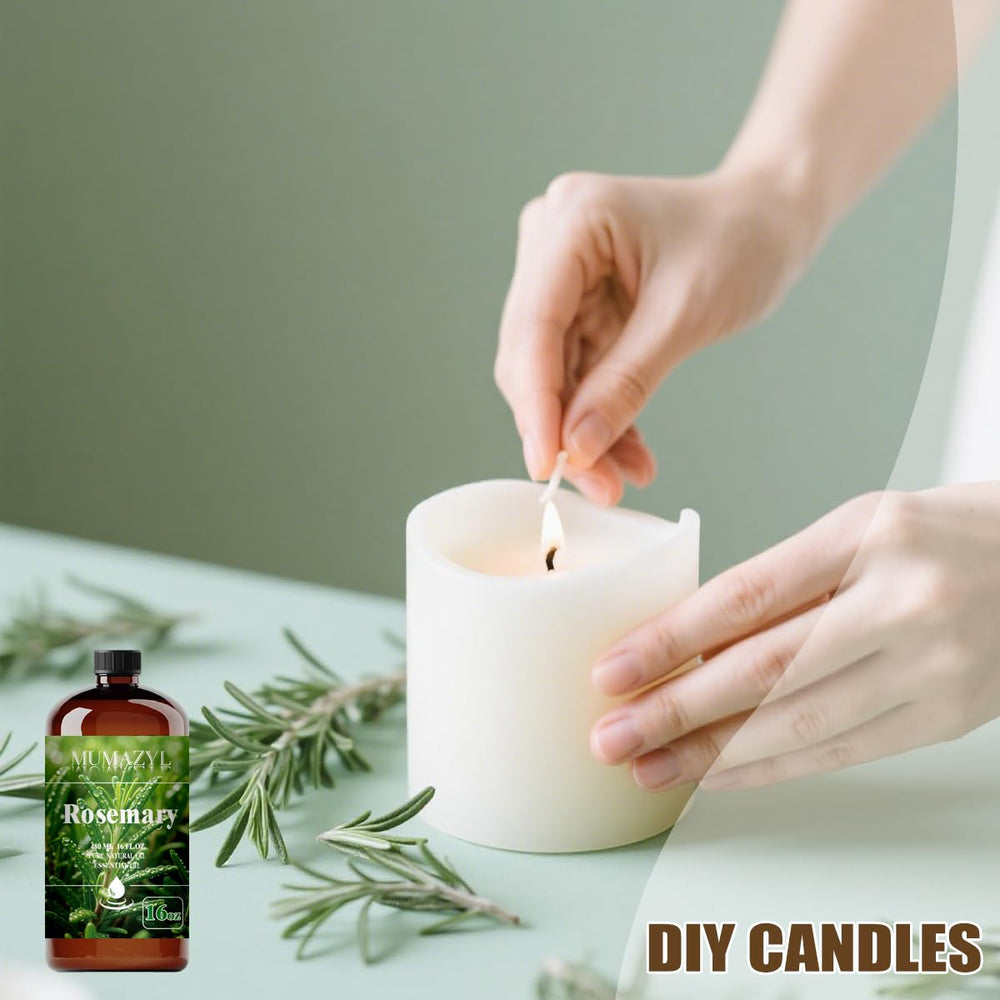 MUMAZYL rosemary oil bottle enhances DIY bath bombs with aromatic scent