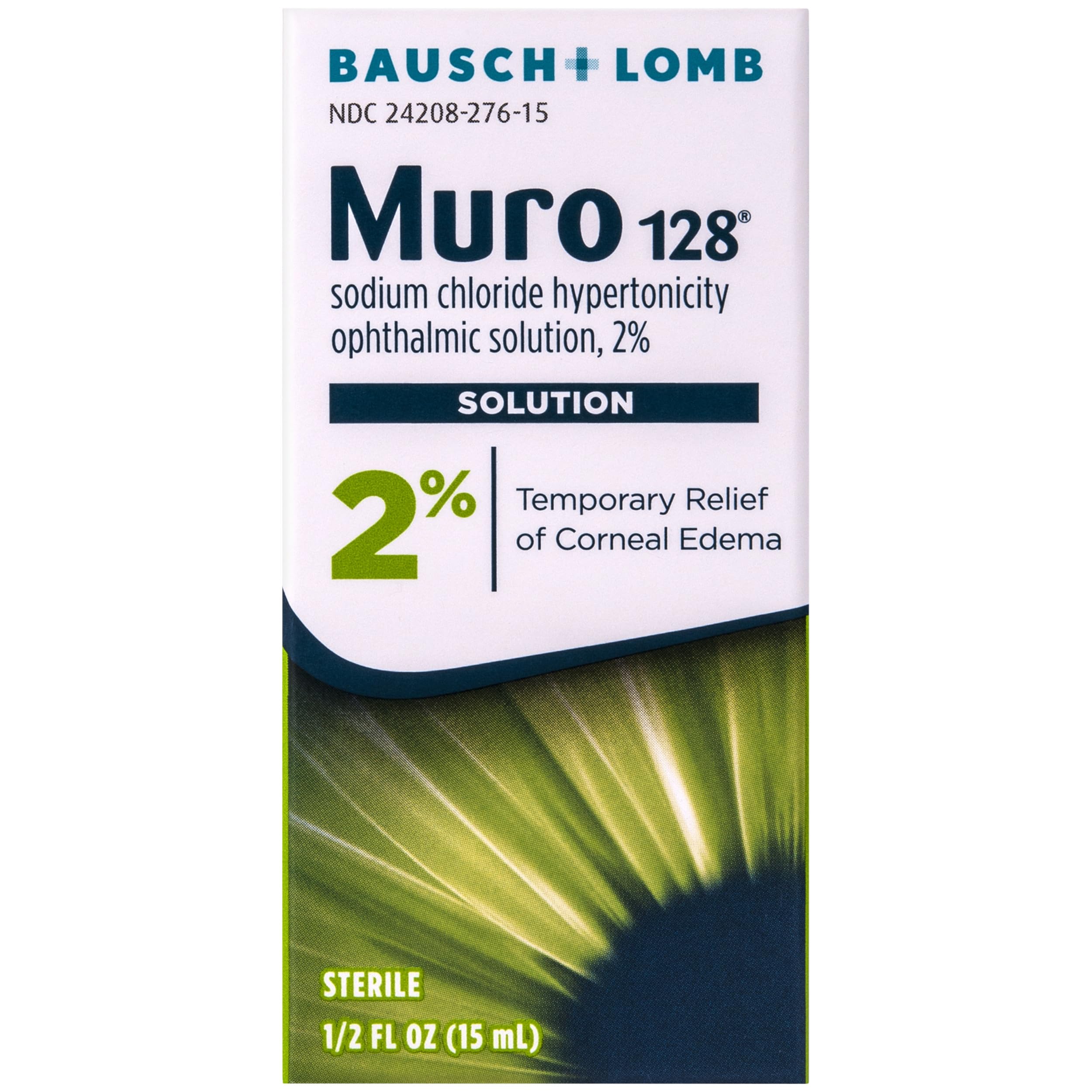 Muro 128 eye drops bottle front shows sterile, trusted relief option