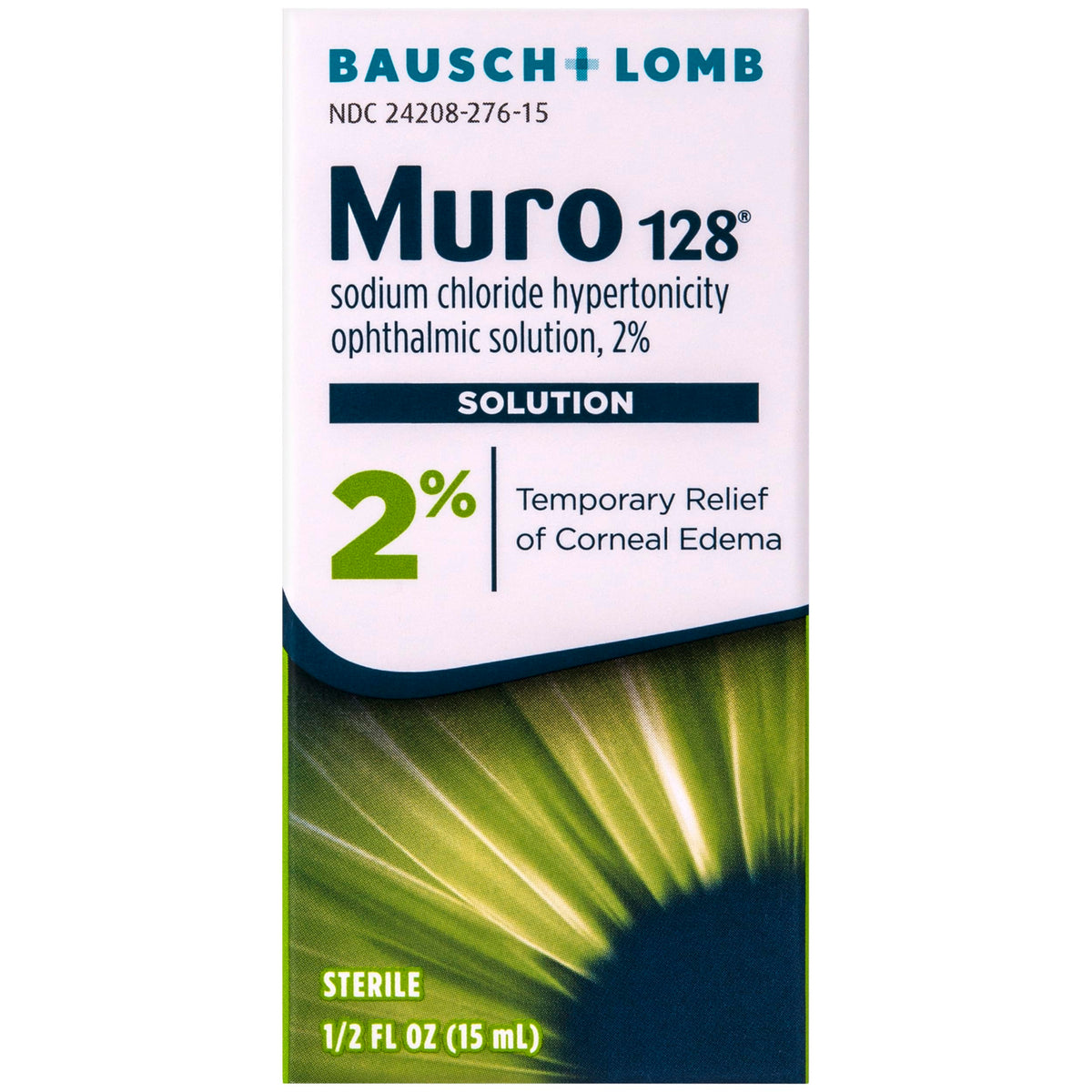 Muro 128 eye drops bottle front shows sterile, trusted relief option