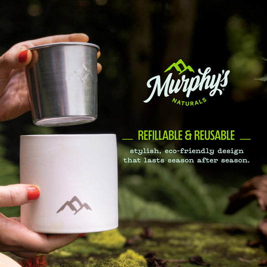 Soy-beeswax candle by Murphy's Naturals in reusable vessel on deck