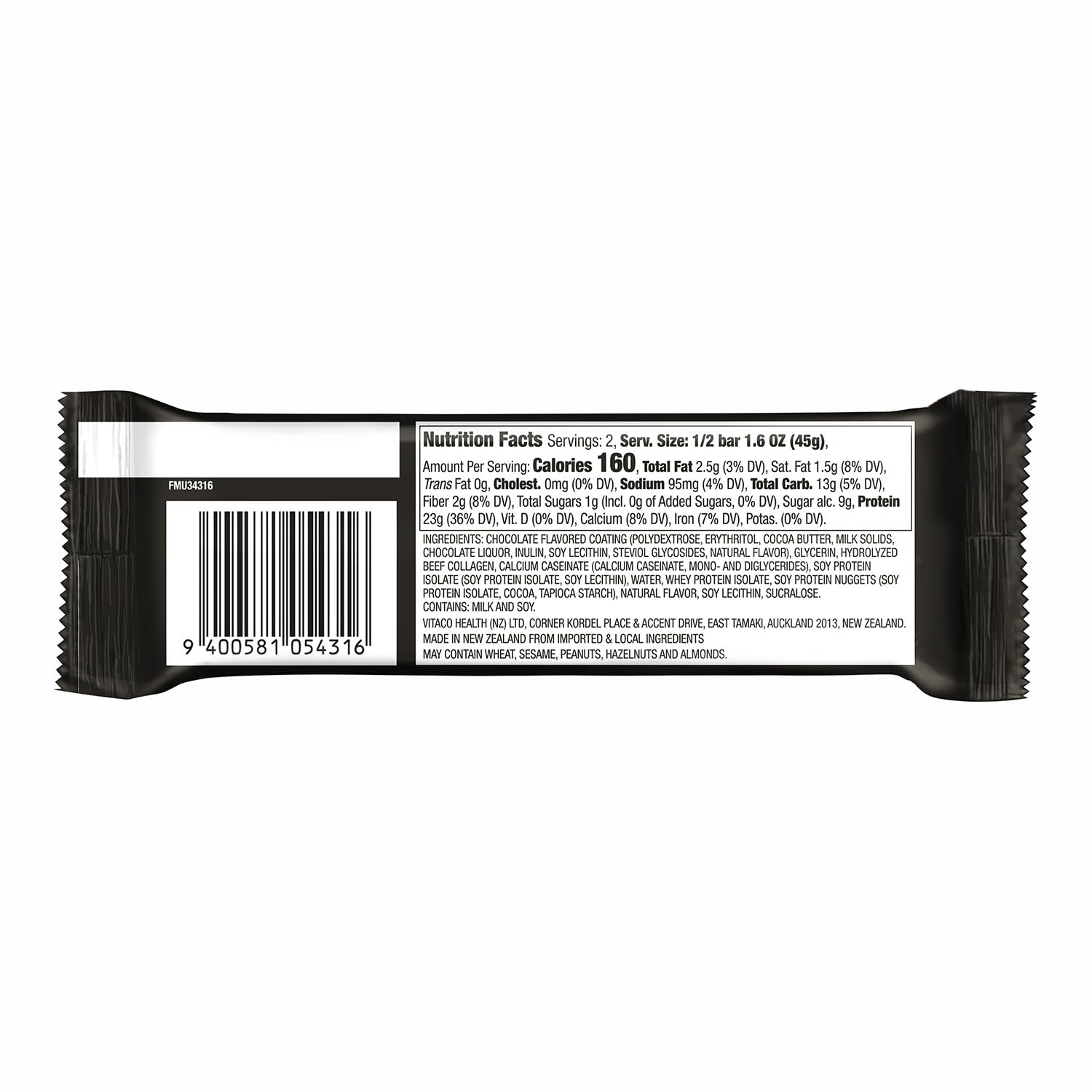 MUSASHI High Protein Bar 2g sugar close-up, low-sugar snack potential.