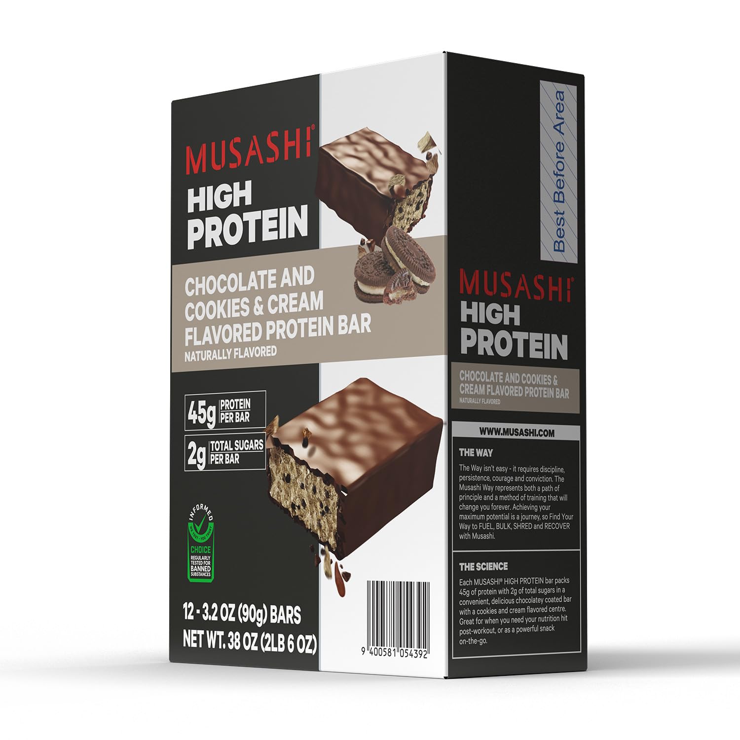 MUSASHI High Protein Bar athlete-tested label, trusted for performance nutrition.