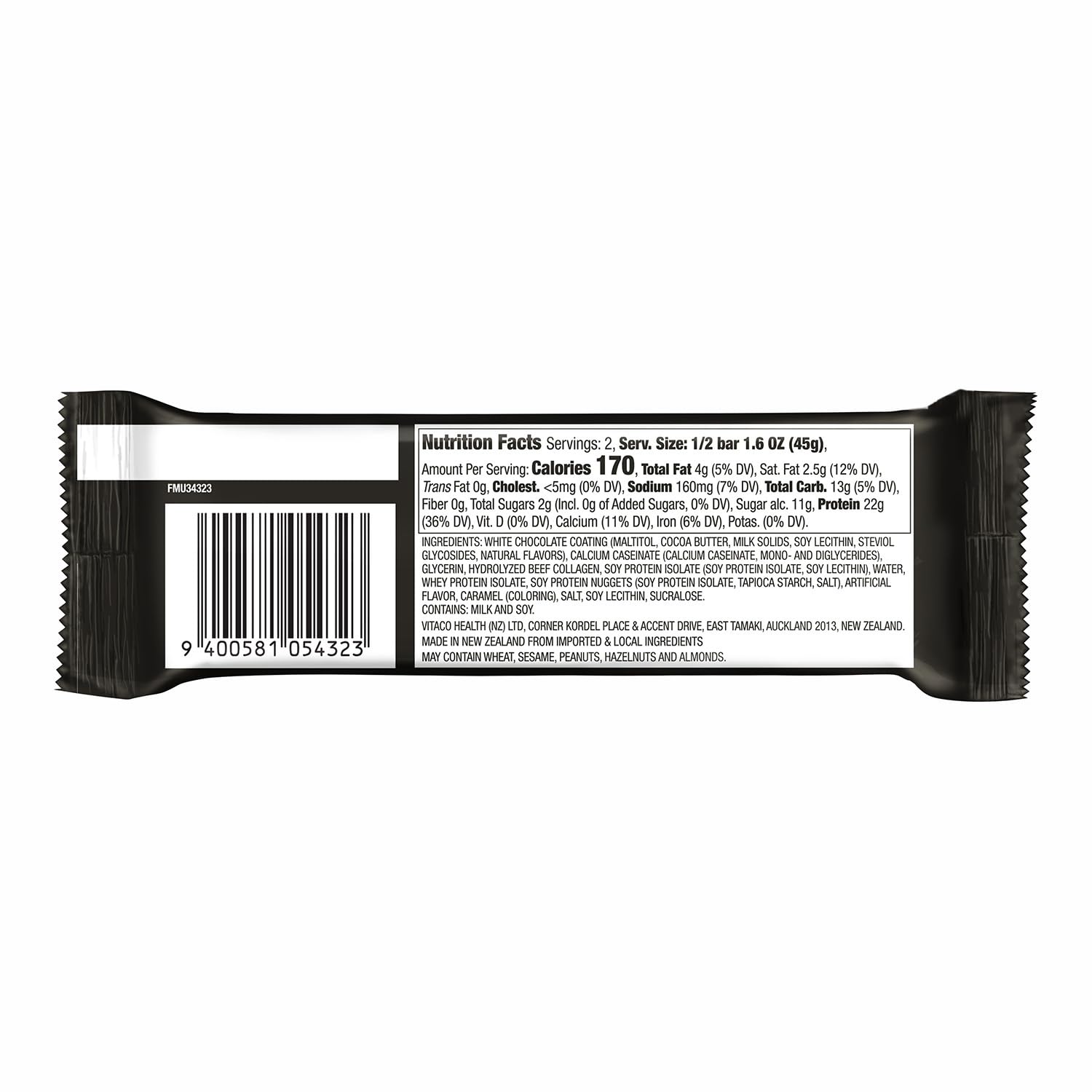 Cross-section of Musashi bar showing chewy texture and white chocolate caramel