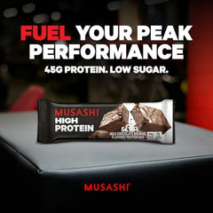 On-the-go Musashi bar tucked into a bag for quick protein boost.