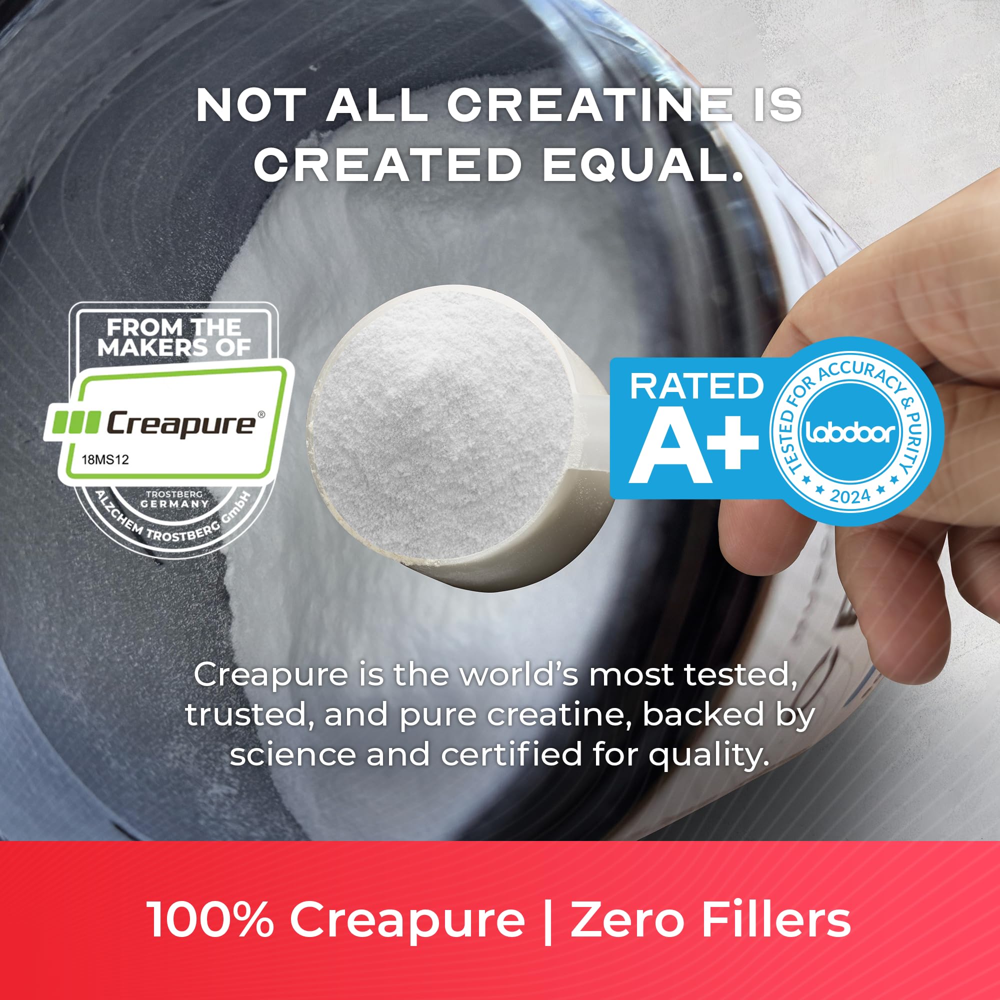 Muscle Feast Creapure label showing Labdoor A+ ranking for purity