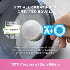 Muscle Feast Creapure creatine powder scoop highlights accurate serving and convenient dosing.