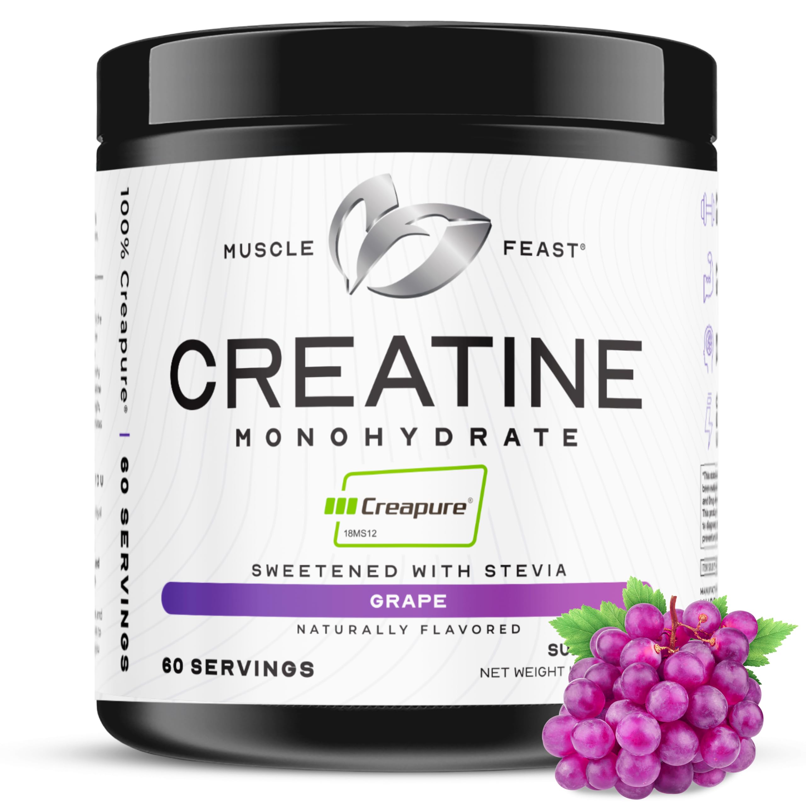 Muscle Feast Creapure Creatine powder bottle highlighting purity for workouts.