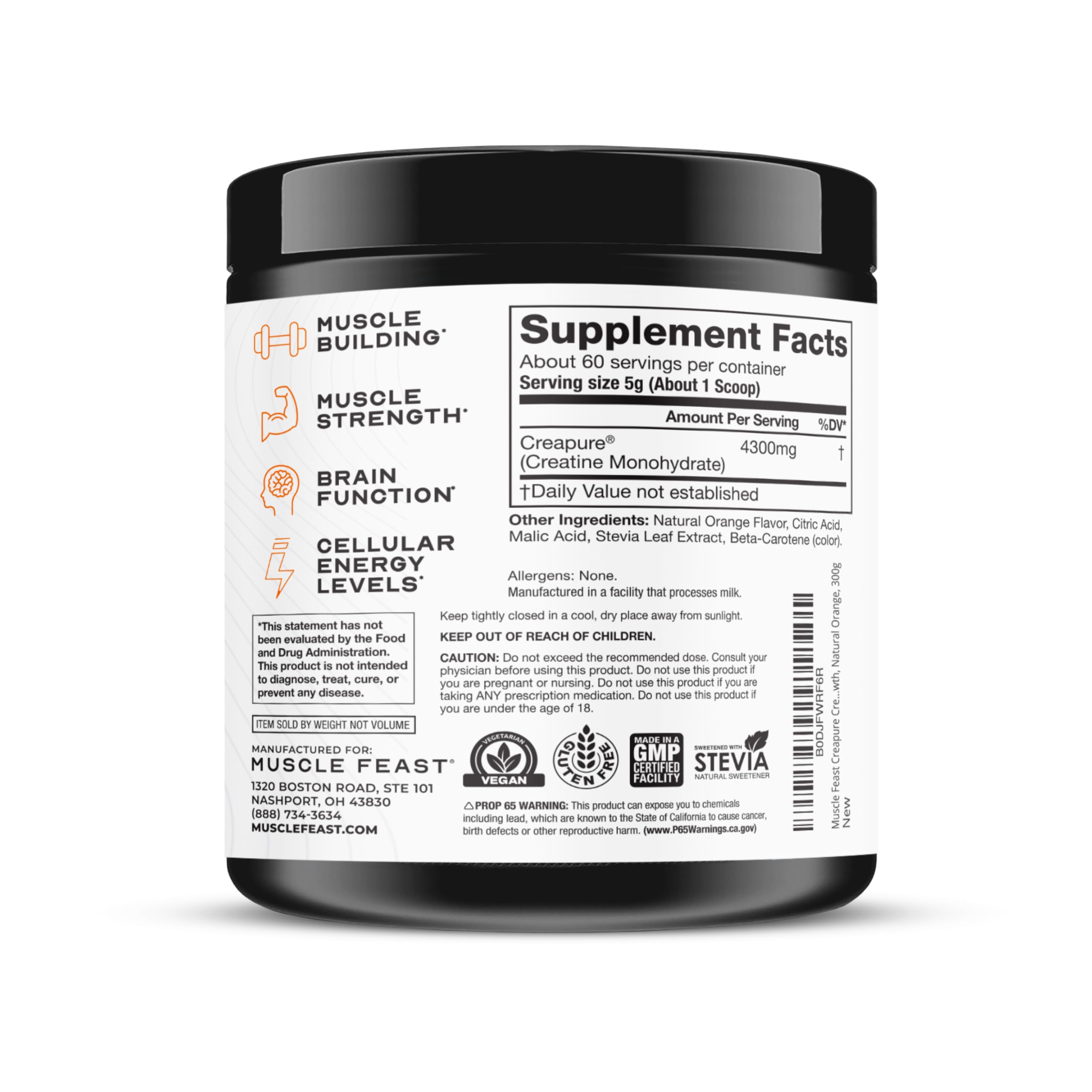 Muscle Feast Creapure powder premium quality seal.