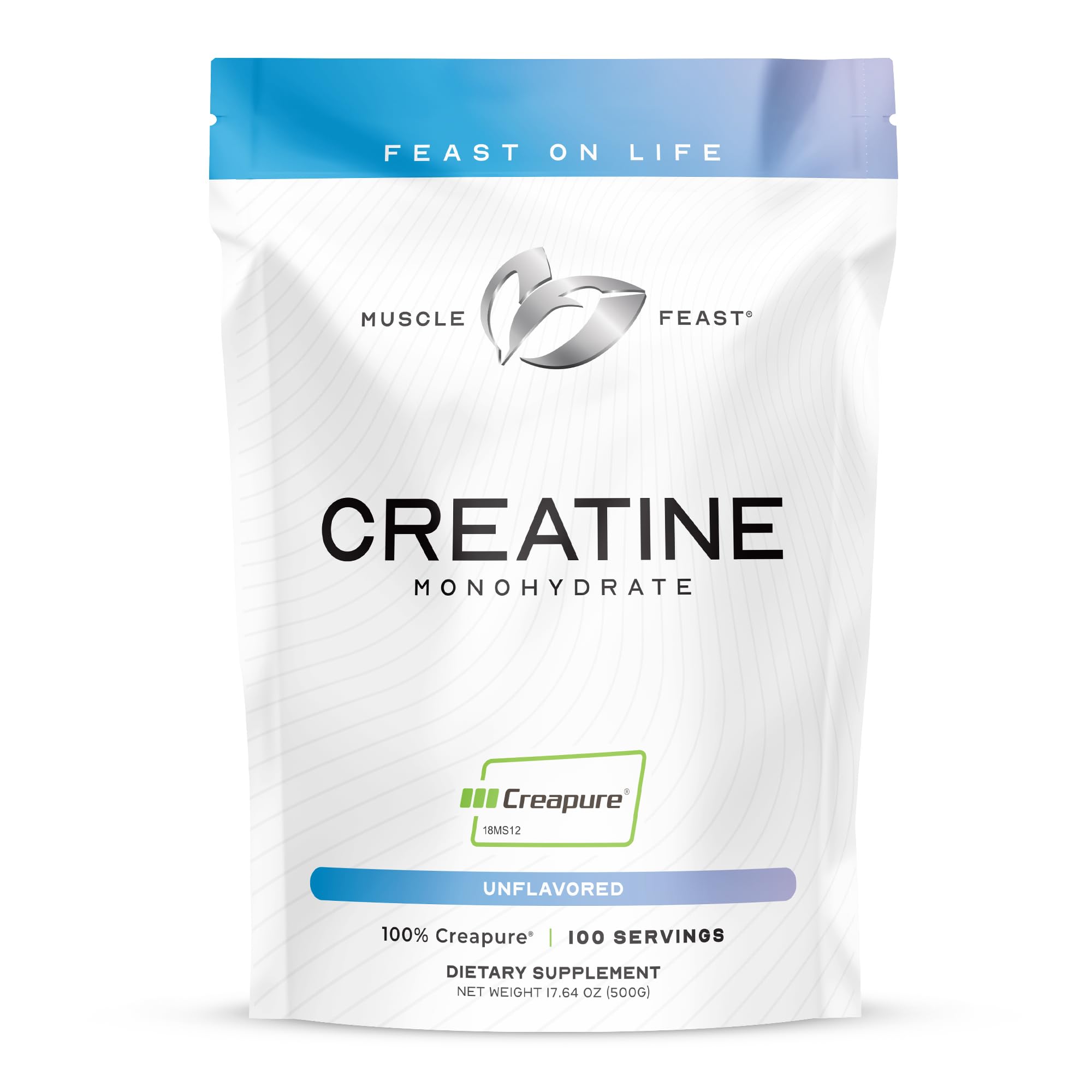 Muscle Feast Creapure Creatine Monohydrate tub front view for pure, keto-friendly support.