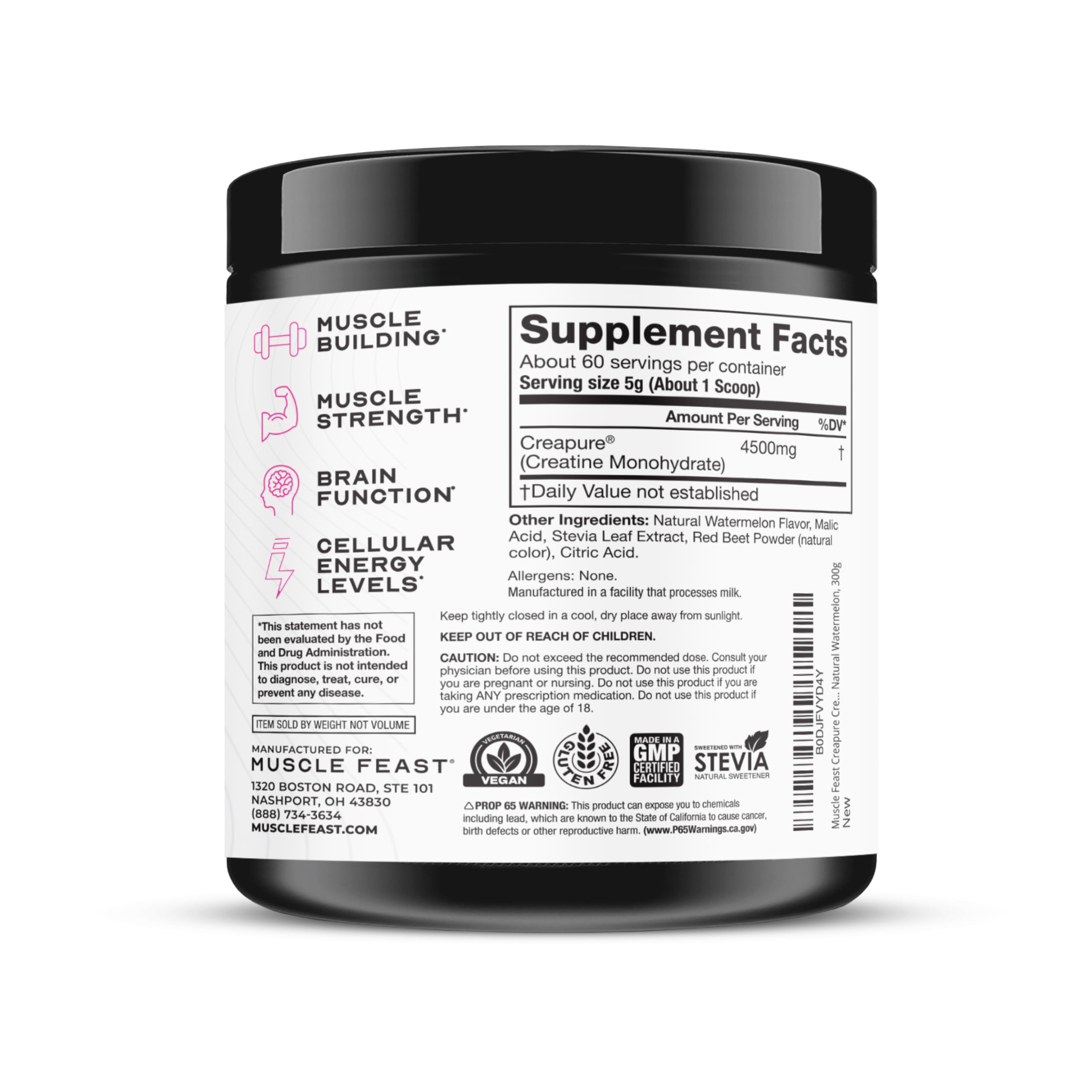 Muscle Feast Creapure natural watermelon flavor adds tastier supplementation experience.