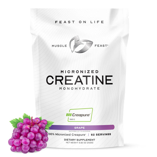 Muscle Feast Creapure powder jar highlights pure creatine for consistent workouts.