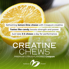 Muscle Feast creatine chews in gym setting for quick energy