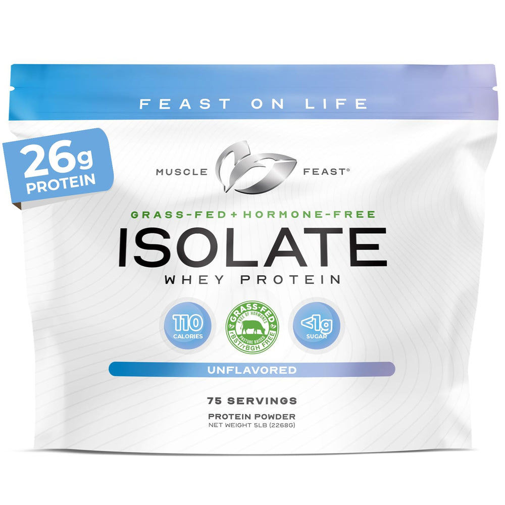 Muscle Feast grass-fed whey isolate bottle pour for post-workout shake
