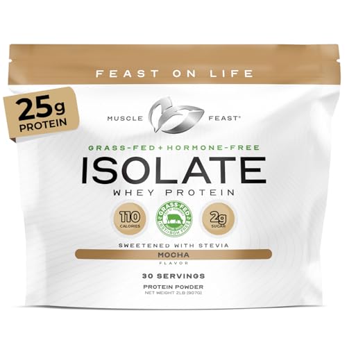 Muscle Feast grass-fed whey isolate pour shows smooth texture and protein boost