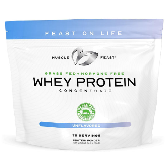 Muscle Feast grass-fed whey protein concentrate bag ideal for post-workout shakes