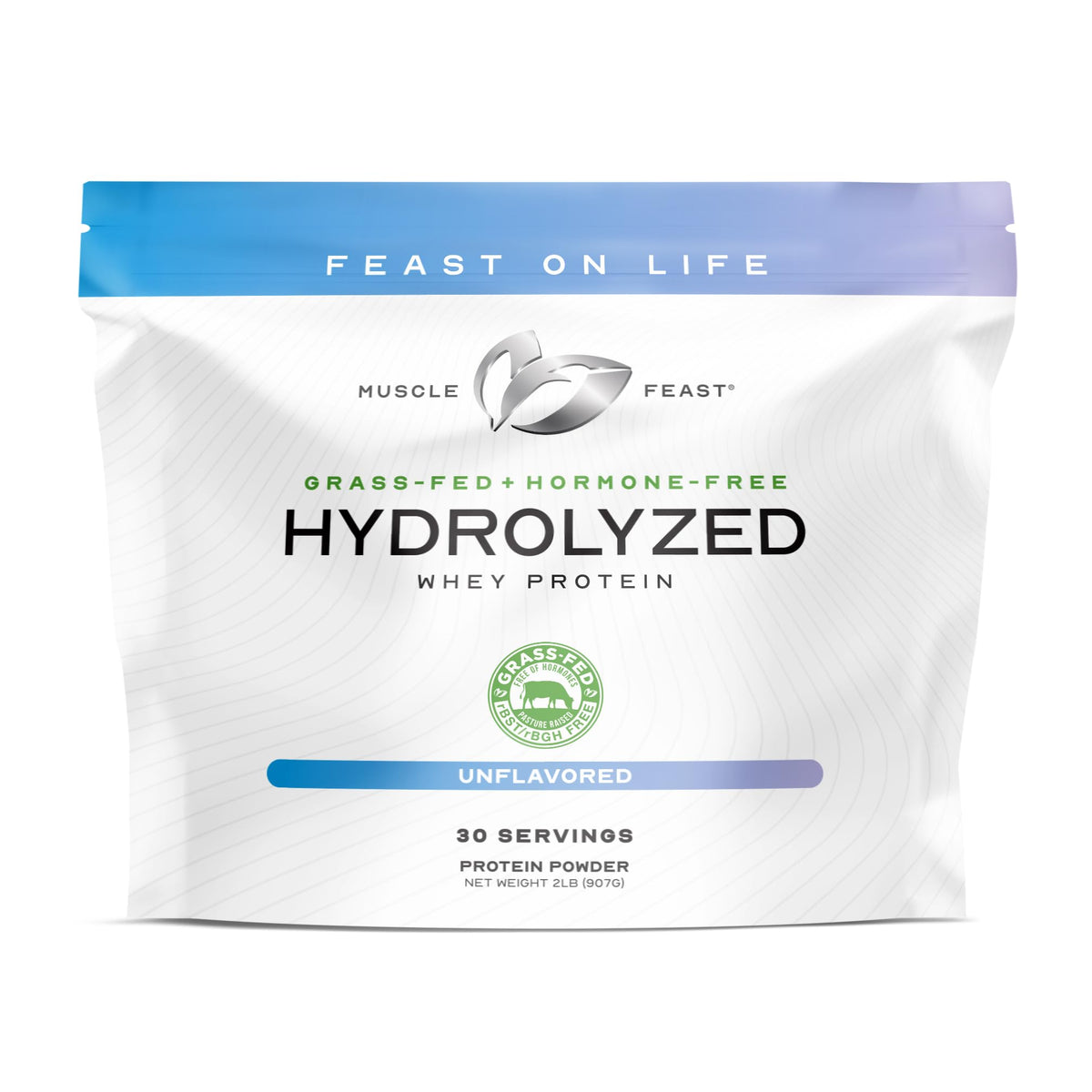 Muscle Feast hydrolyzed whey bottle ready for a rapid post-workout shake.
