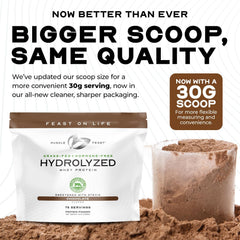 Muscle Feast hydrolyzed whey vanilla nutrition facts panel communicates protein content.