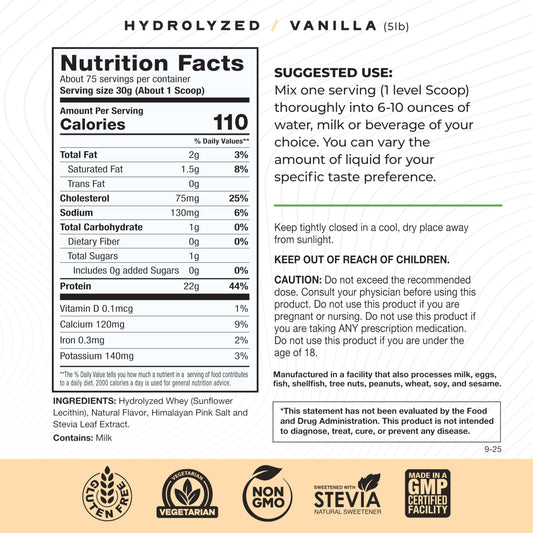 Muscle Feast hydrolyzed whey vanilla scoop demonstrates fast-absorbing protein for workouts.