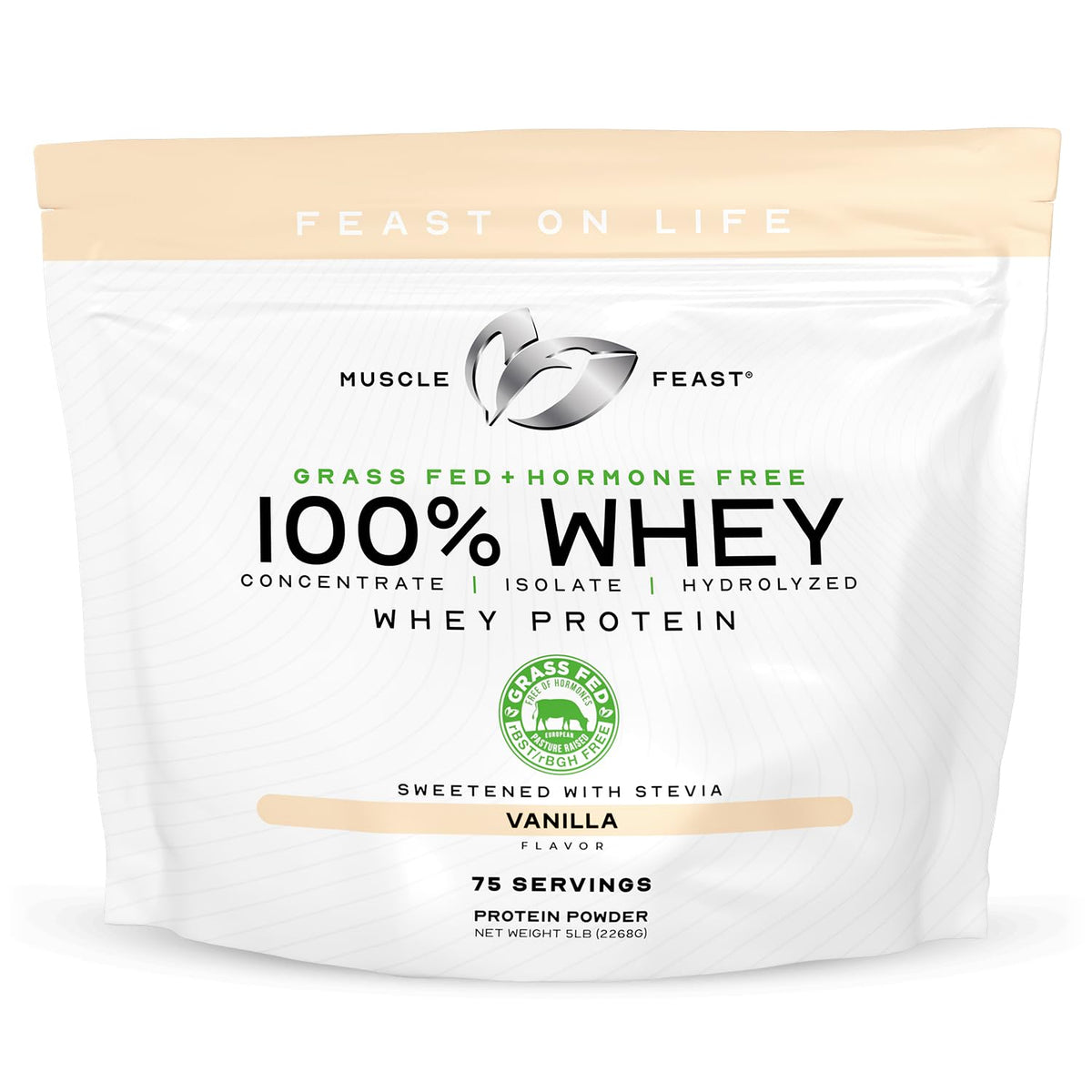 Muscle Feast vanilla whey powder tub for a creamy shake