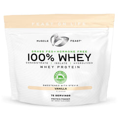 Muscle Feast vanilla whey powder tub for a creamy shake