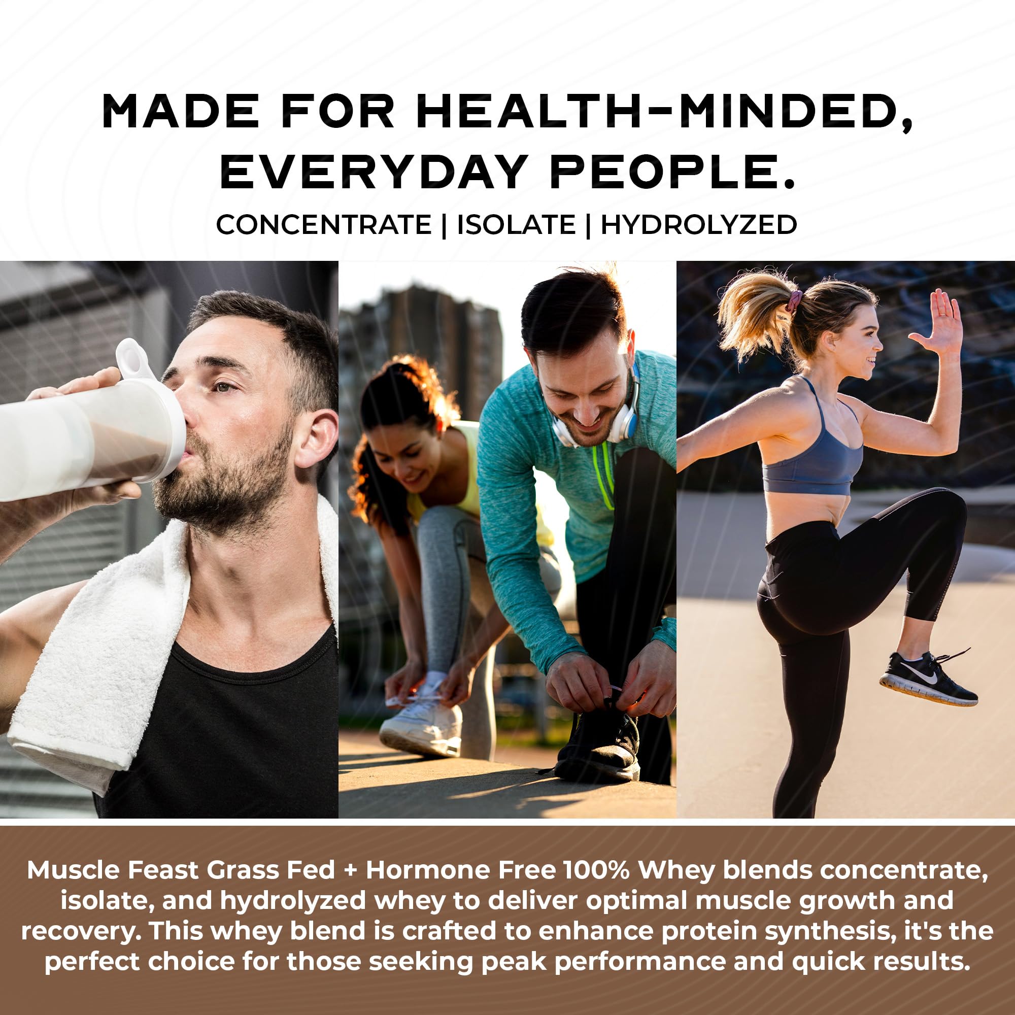 Muscle Feast whey label highlights natural ingredients and hormone-free sourcing