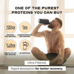 Muscle Feast whey powder in glass for smooth shakes