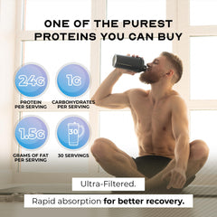 Muscle Feast whey protein bag emphasizes clean, hormone-free ingredients.