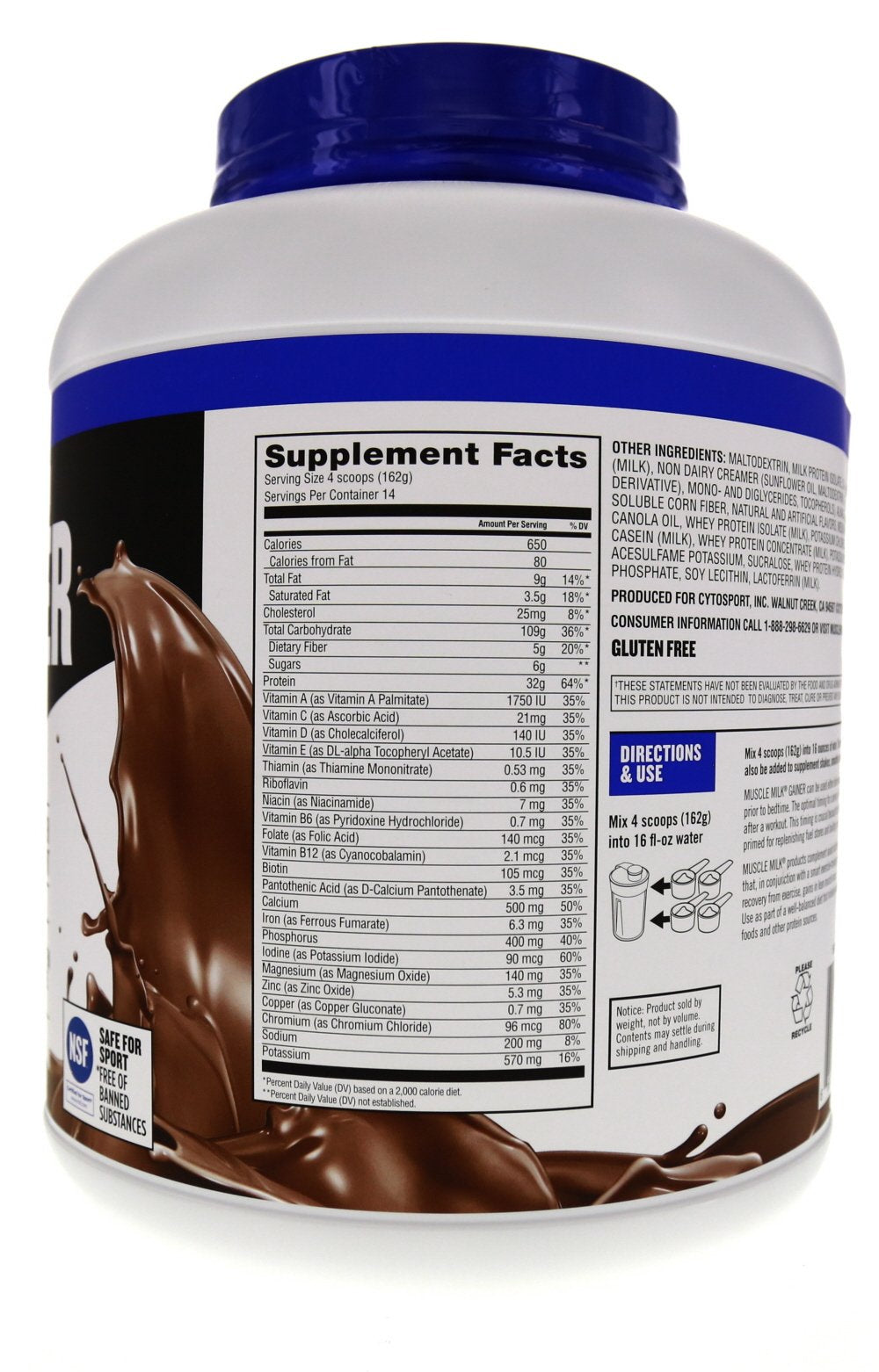 Muscle Milk Gainer chocolate shake serving size for gains.
