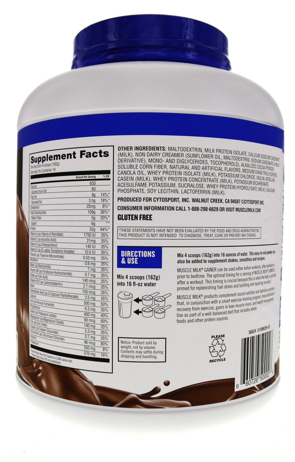 Muscle Milk Gainer chocolate shaker ready to mix a shake.